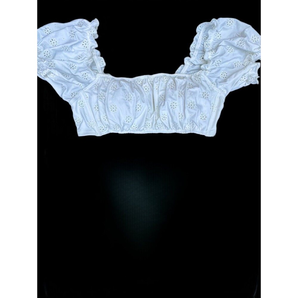 Wild Fable White Eyelet Puff Sleeve Bralette Bikini Swim Top Large Boho